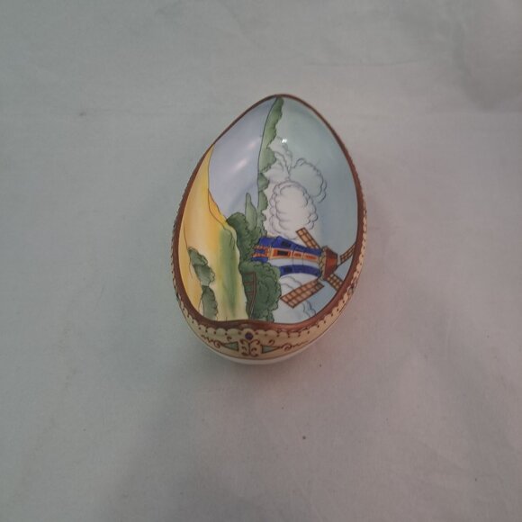 Nippon Hand Painted Porcelain Boat Shaped Dish Windmill Scene Accent - Picture 6 of 13